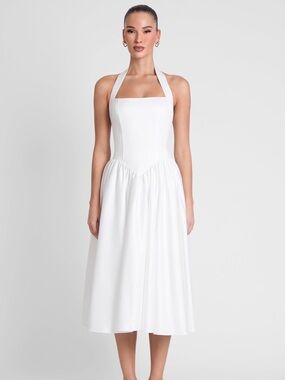 White Halter Midi Dress - Classic Halter Neck